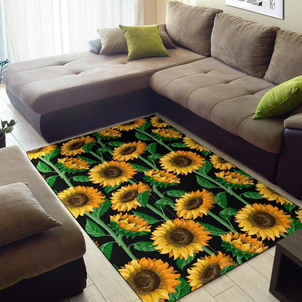 Cartoon Sunflower Pattern Print Floor Mat-grizzshop