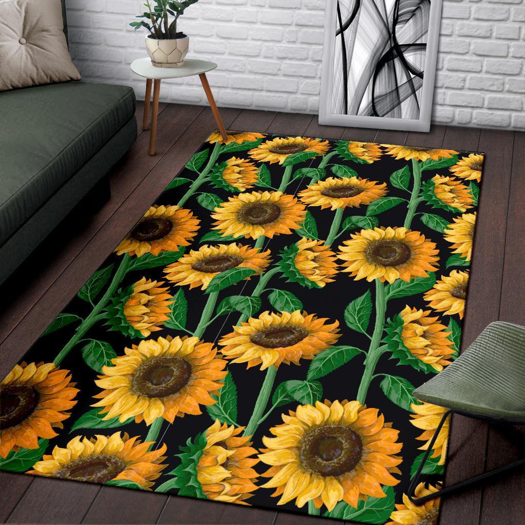 Cartoon Sunflower Pattern Print Floor Mat-grizzshop