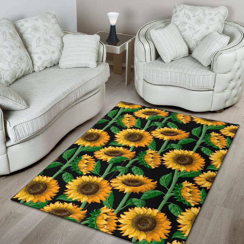 Cartoon Sunflower Pattern Print Floor Mat-grizzshop