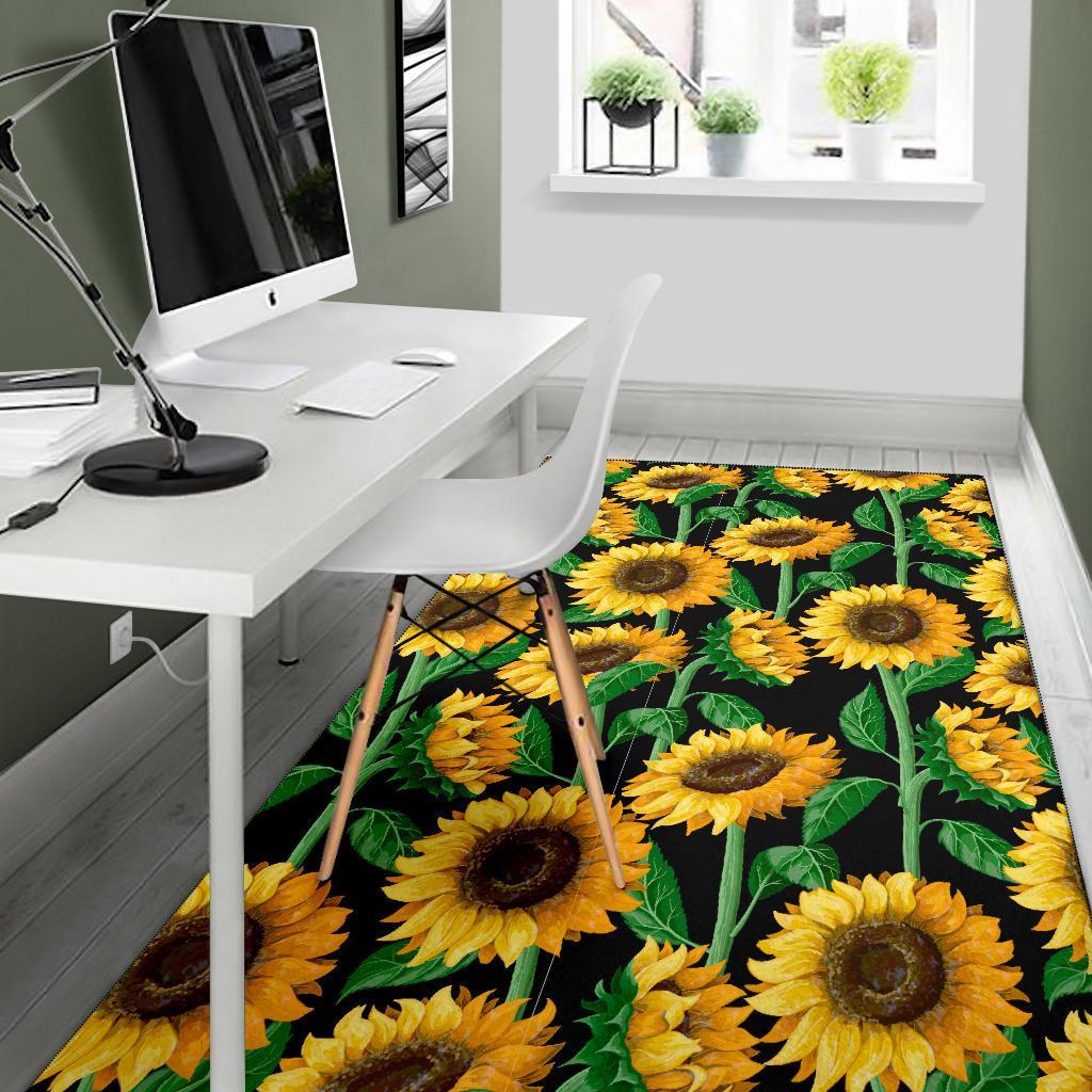 Cartoon Sunflower Pattern Print Floor Mat-grizzshop