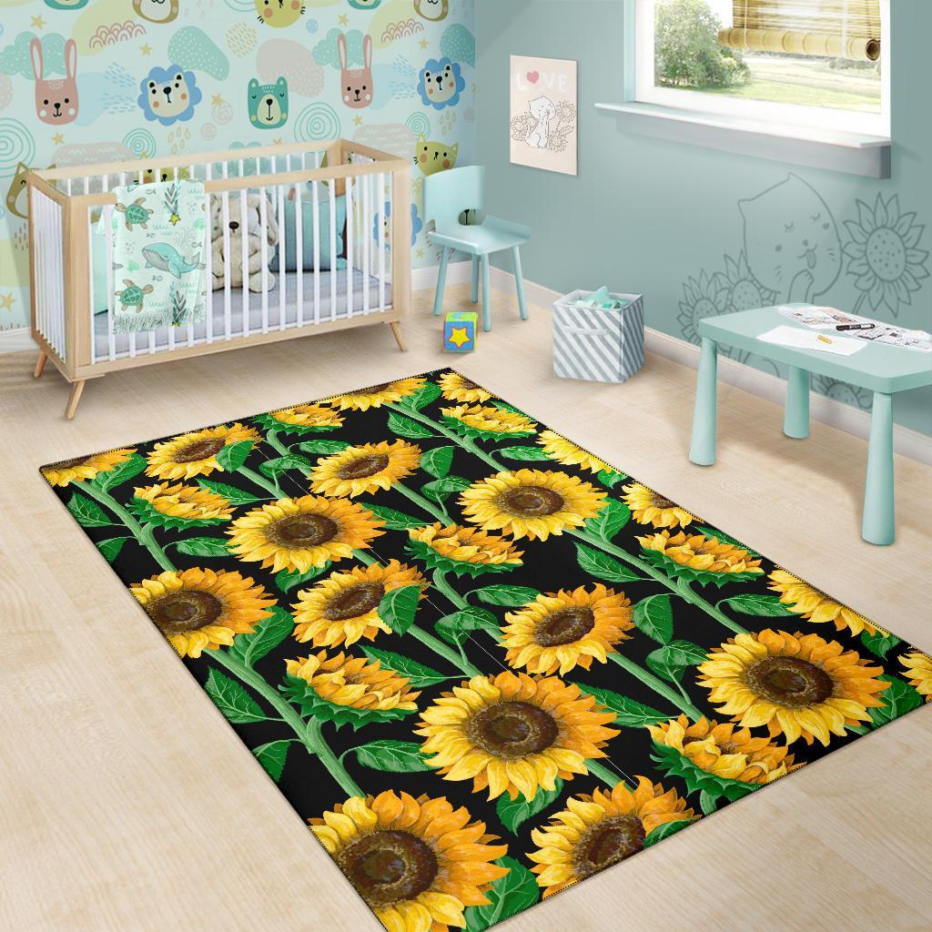 Cartoon Sunflower Pattern Print Floor Mat-grizzshop