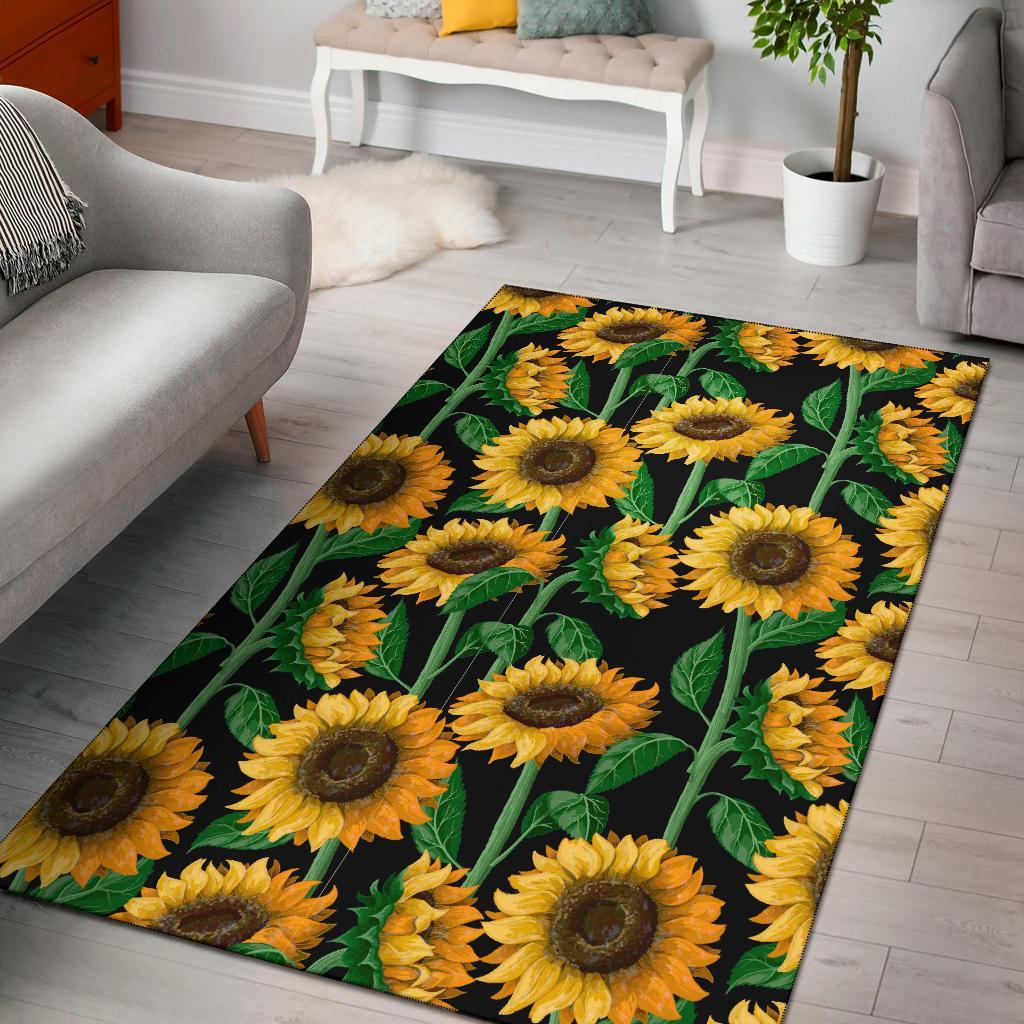 Cartoon Sunflower Pattern Print Floor Mat-grizzshop