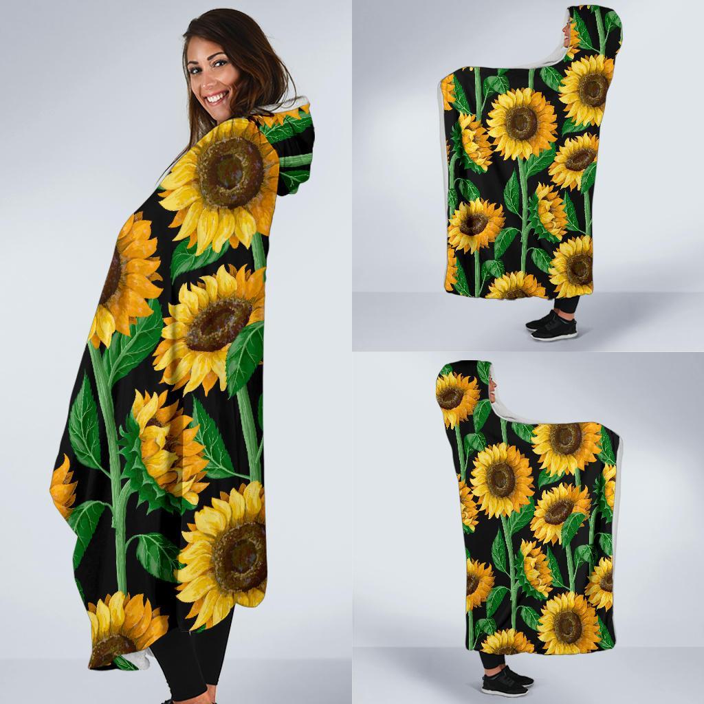 Cartoon Sunflower Pattern Print Hooded Blanket-grizzshop