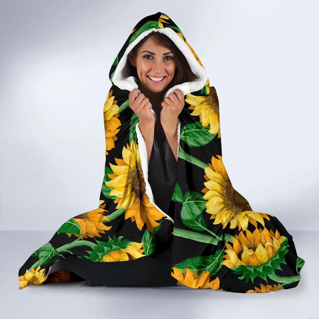 Cartoon Sunflower Pattern Print Hooded Blanket-grizzshop