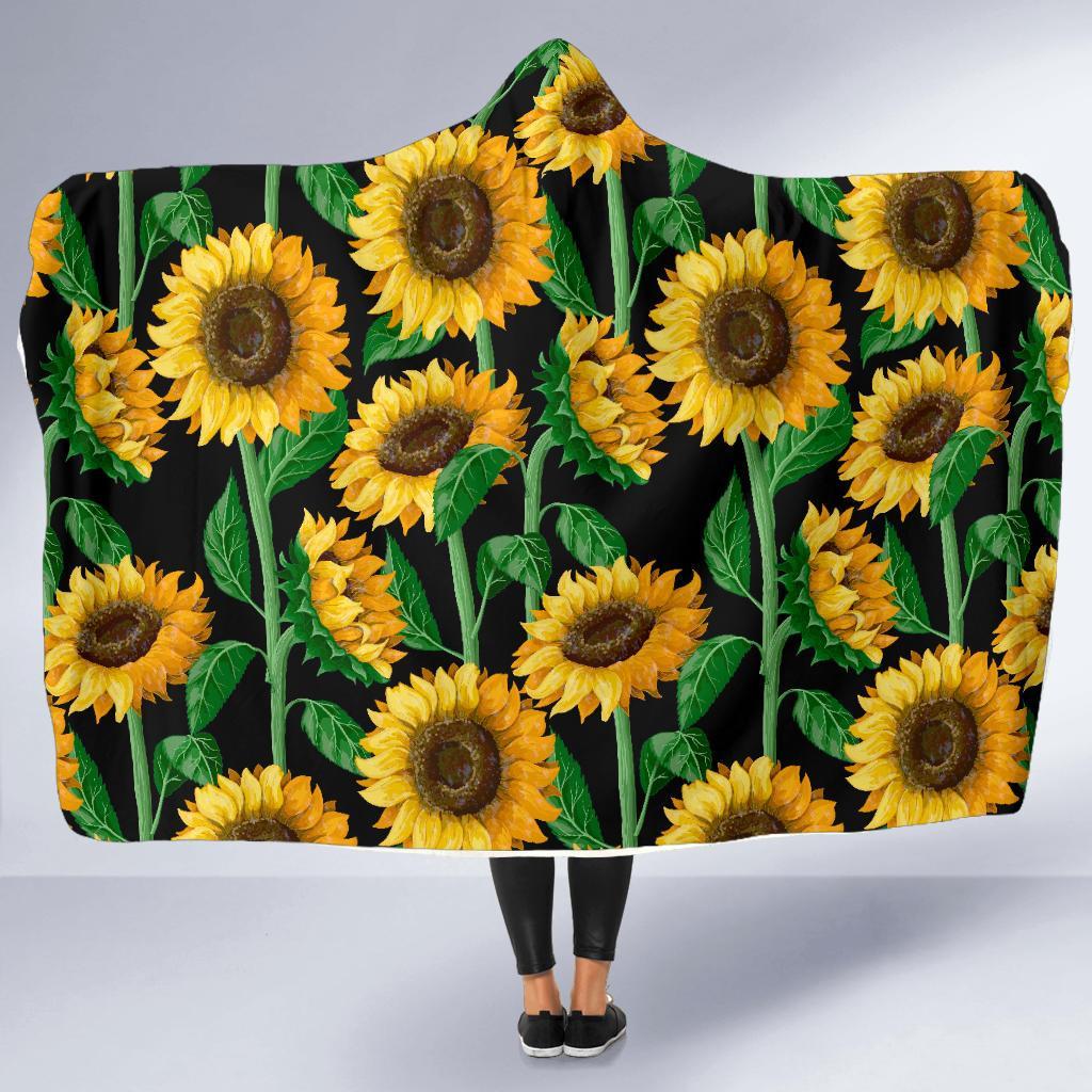 Cartoon Sunflower Pattern Print Hooded Blanket-grizzshop