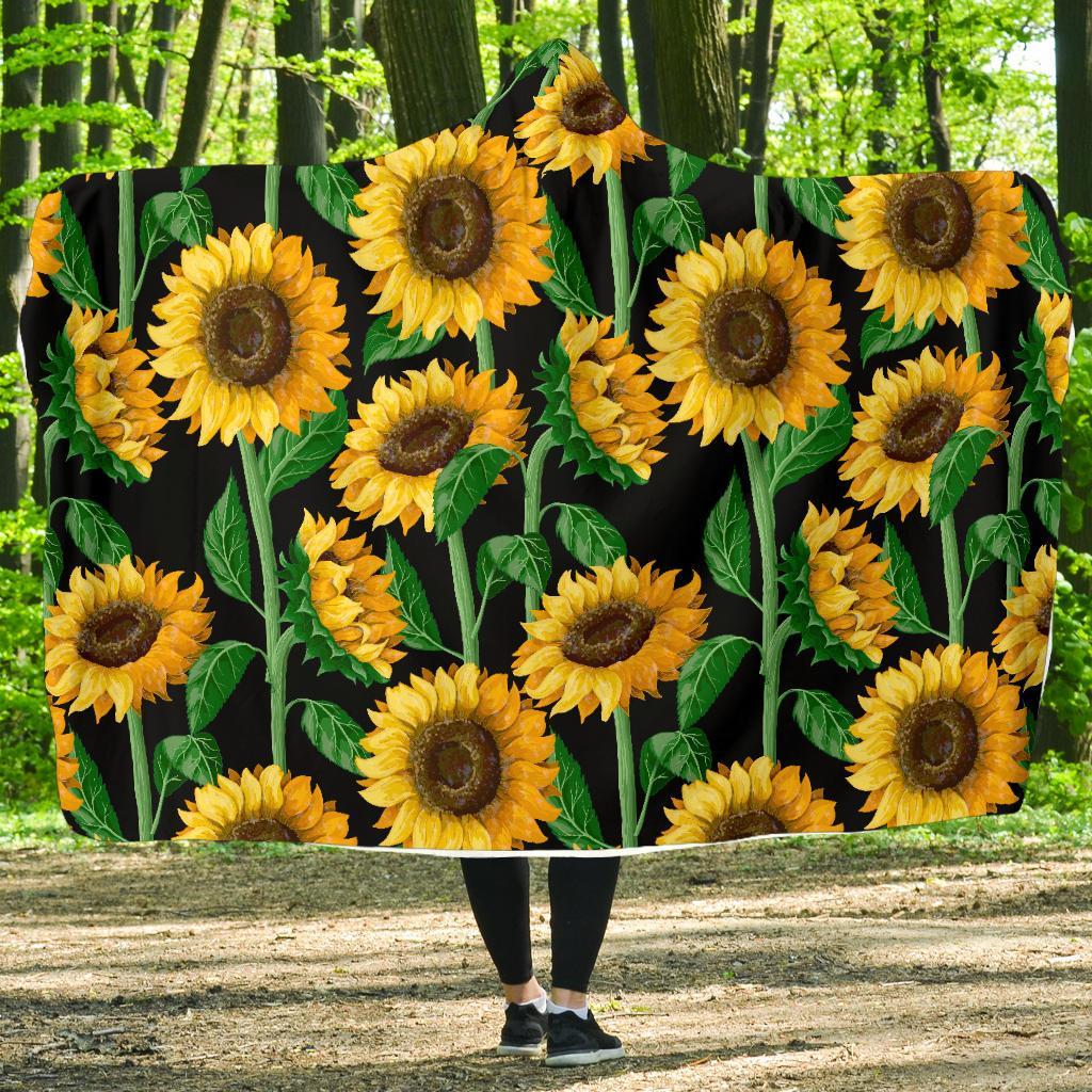 Cartoon Sunflower Pattern Print Hooded Blanket-grizzshop