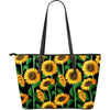 Cartoon Sunflower Pattern Print Leather Tote Bag-grizzshop