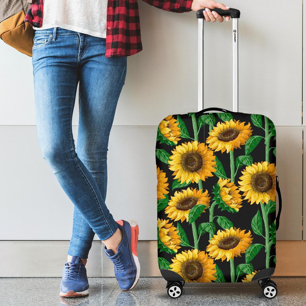 Cartoon Sunflower Pattern Print Luggage Cover Protector-grizzshop