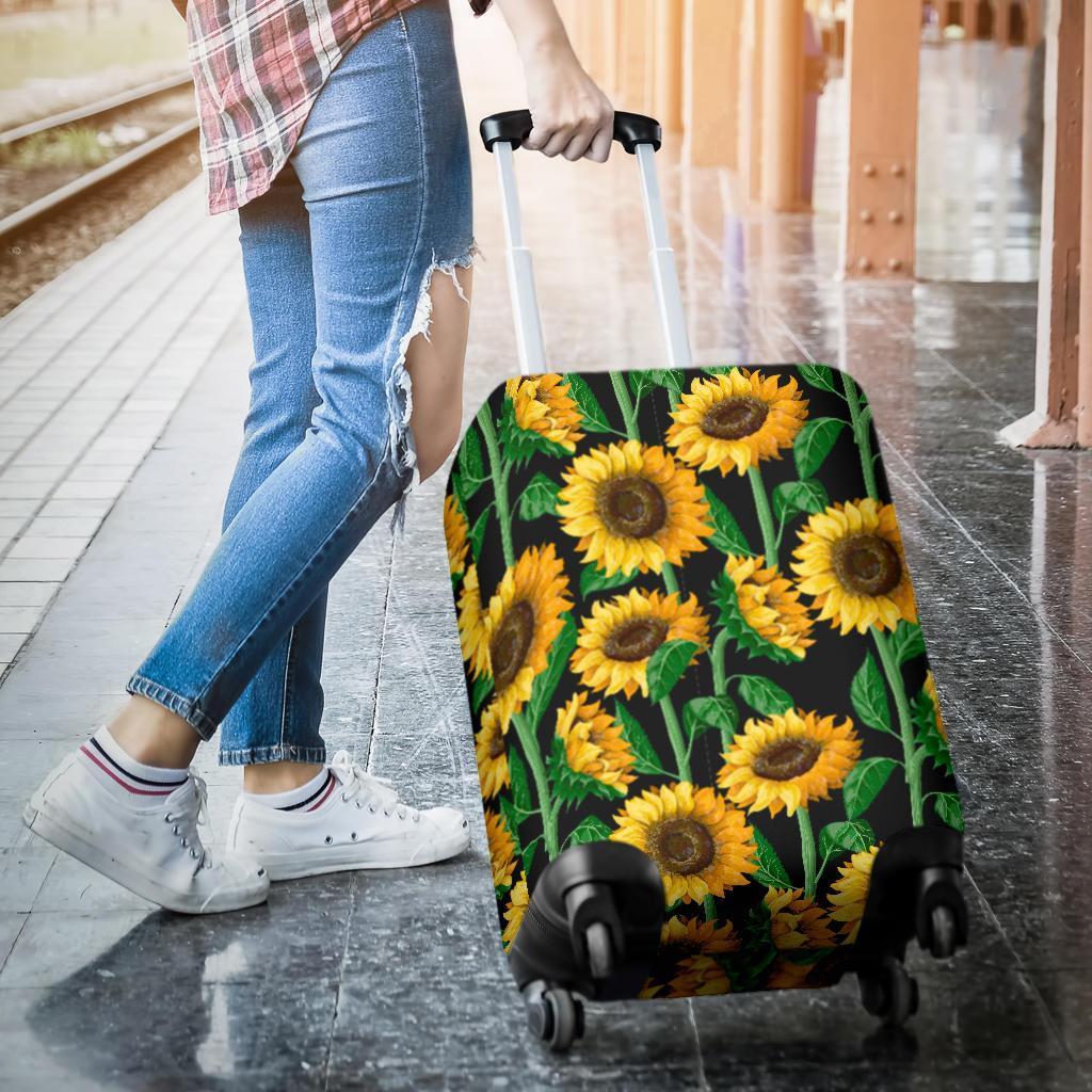 Cartoon Sunflower Pattern Print Luggage Cover Protector-grizzshop