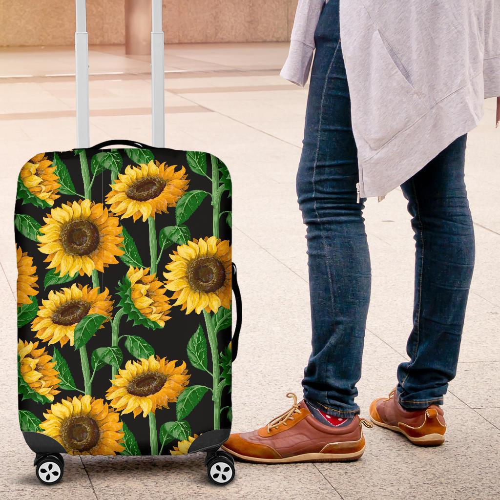 Cartoon Sunflower Pattern Print Luggage Cover Protector-grizzshop