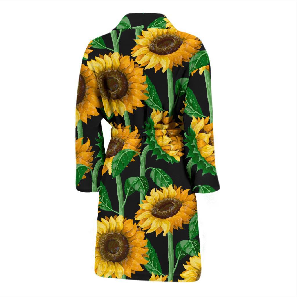 Cartoon Sunflower Pattern Print Men Long Robe-grizzshop