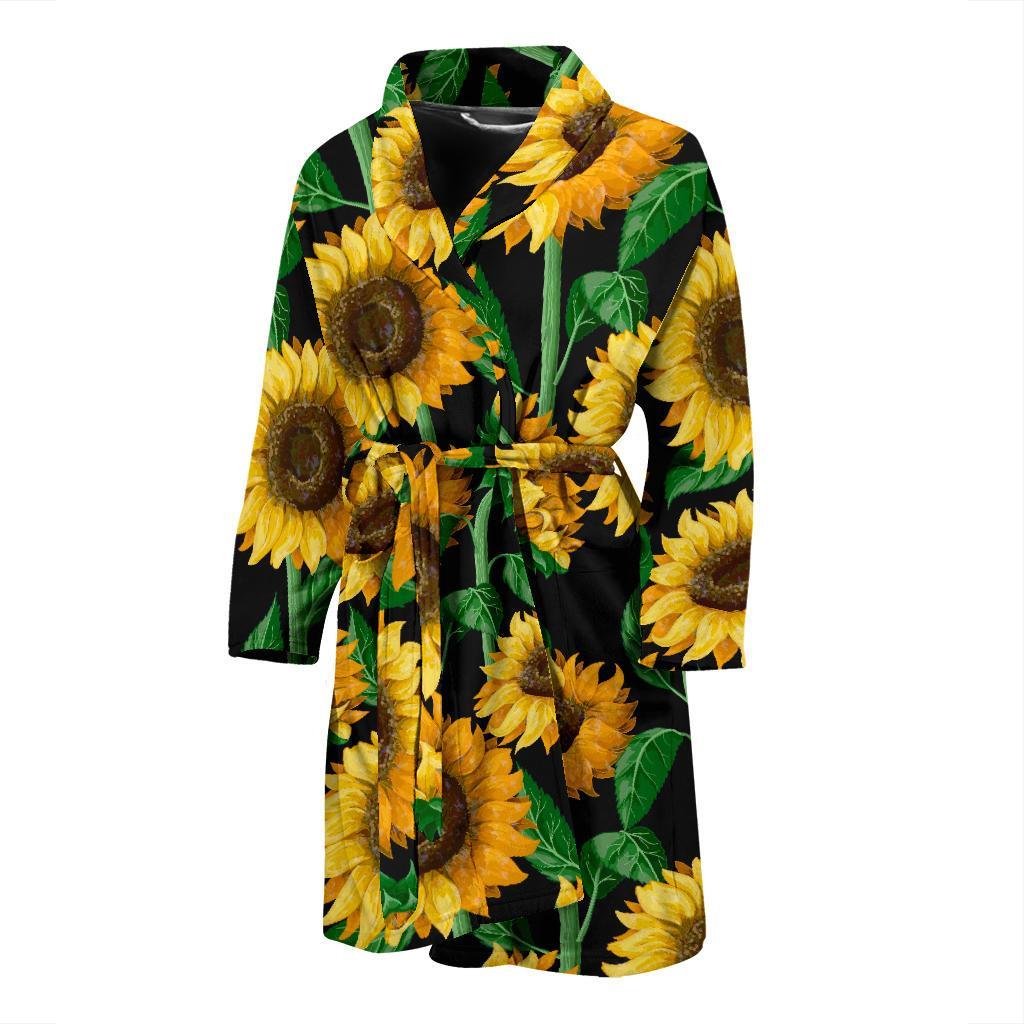 Cartoon Sunflower Pattern Print Men Long Robe-grizzshop