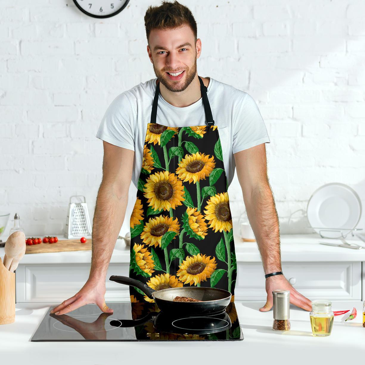 Cartoon Sunflower Pattern Print Men's Apron-grizzshop
