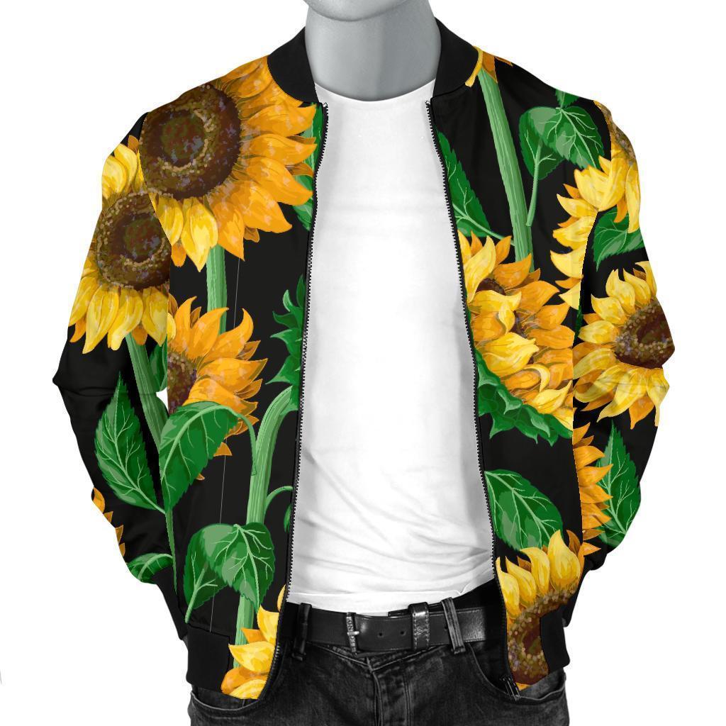 Cartoon Sunflower Pattern Print Men's Bomber Jacket-grizzshop