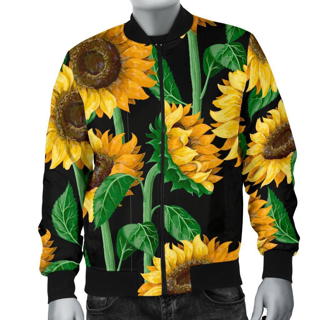 Cartoon Sunflower Pattern Print Men's Bomber Jacket-grizzshop