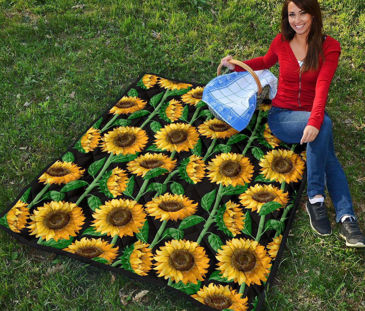 Cartoon Sunflower Pattern Print Quilt-grizzshop