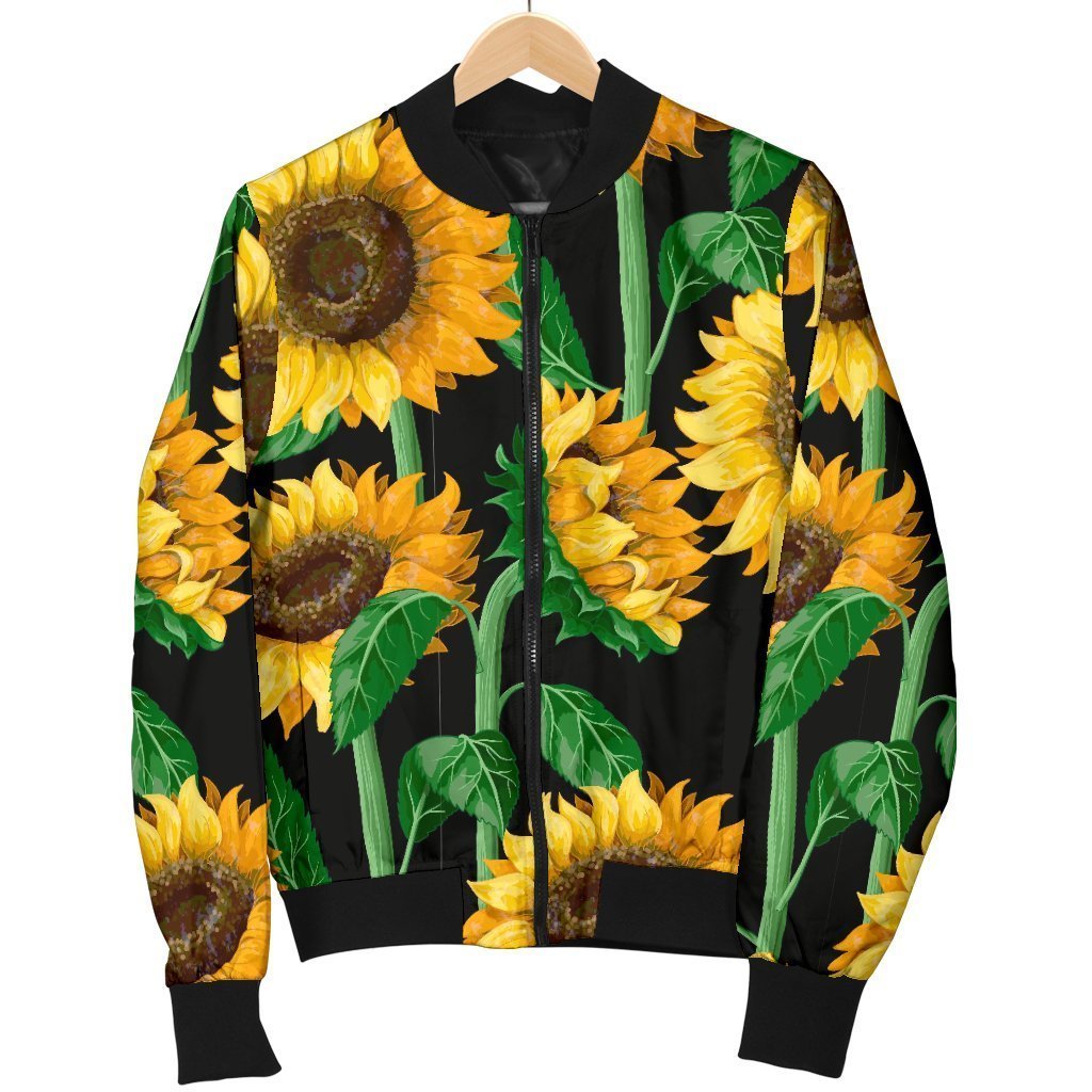 Cartoon Sunflower Pattern Print Women Casual Bomber Jacket-grizzshop