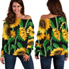 Cartoon Sunflower Pattern Print Women Off Shoulder Sweatshirt-grizzshop