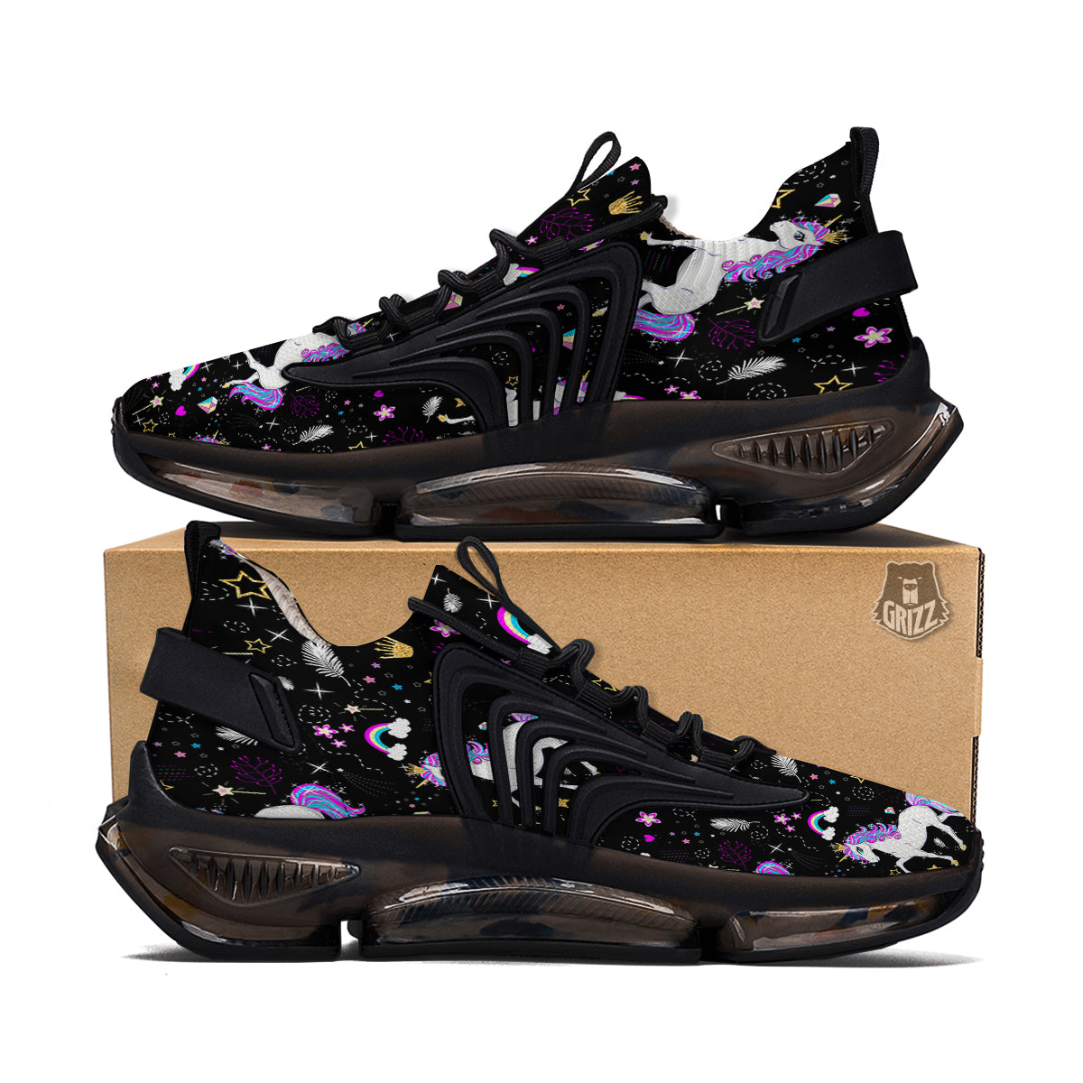 Cartoon Unicorn Dream Print Pattern Black Gym Shoes-grizzshop