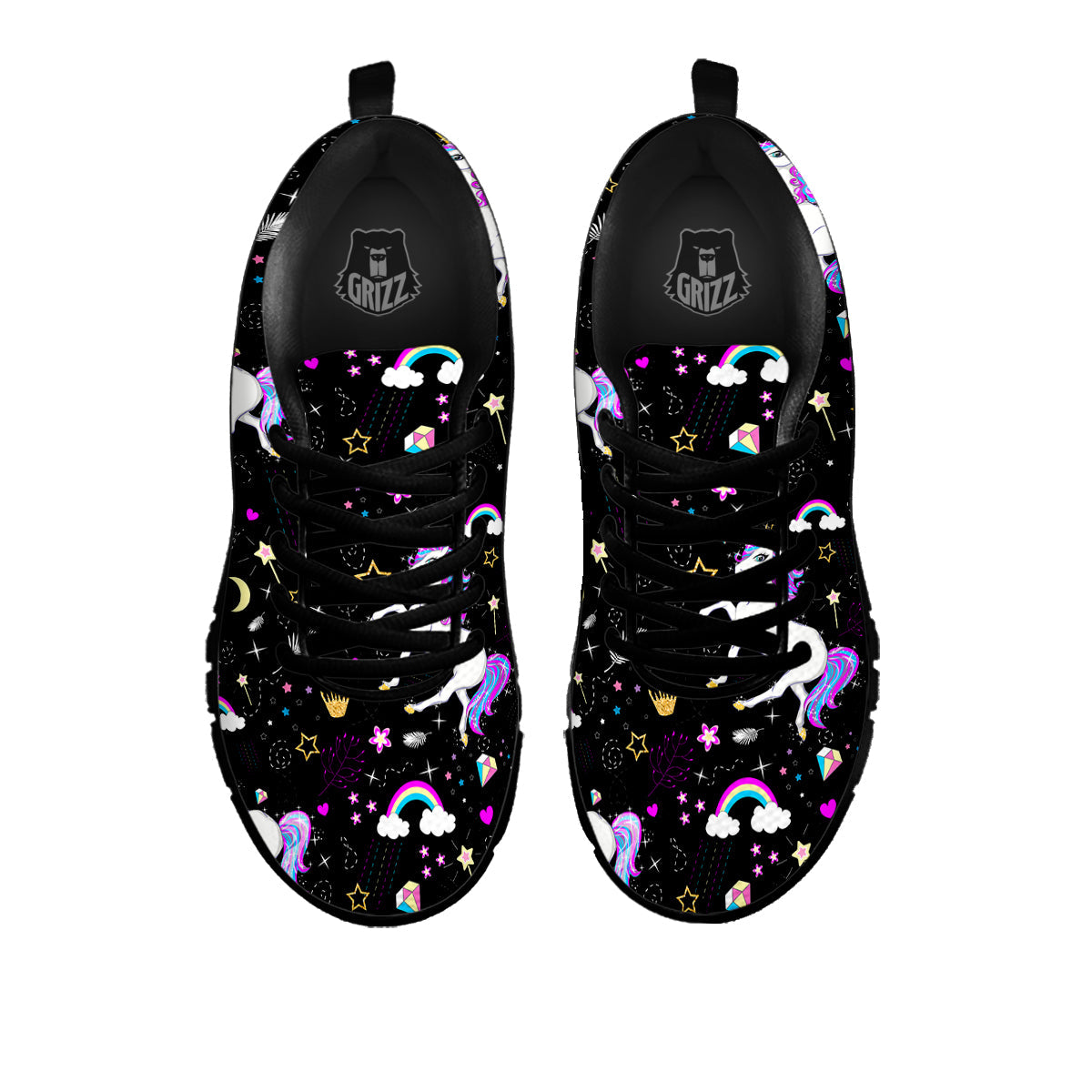 Cartoon Unicorn Dream Print Pattern Black Sneaker-grizzshop