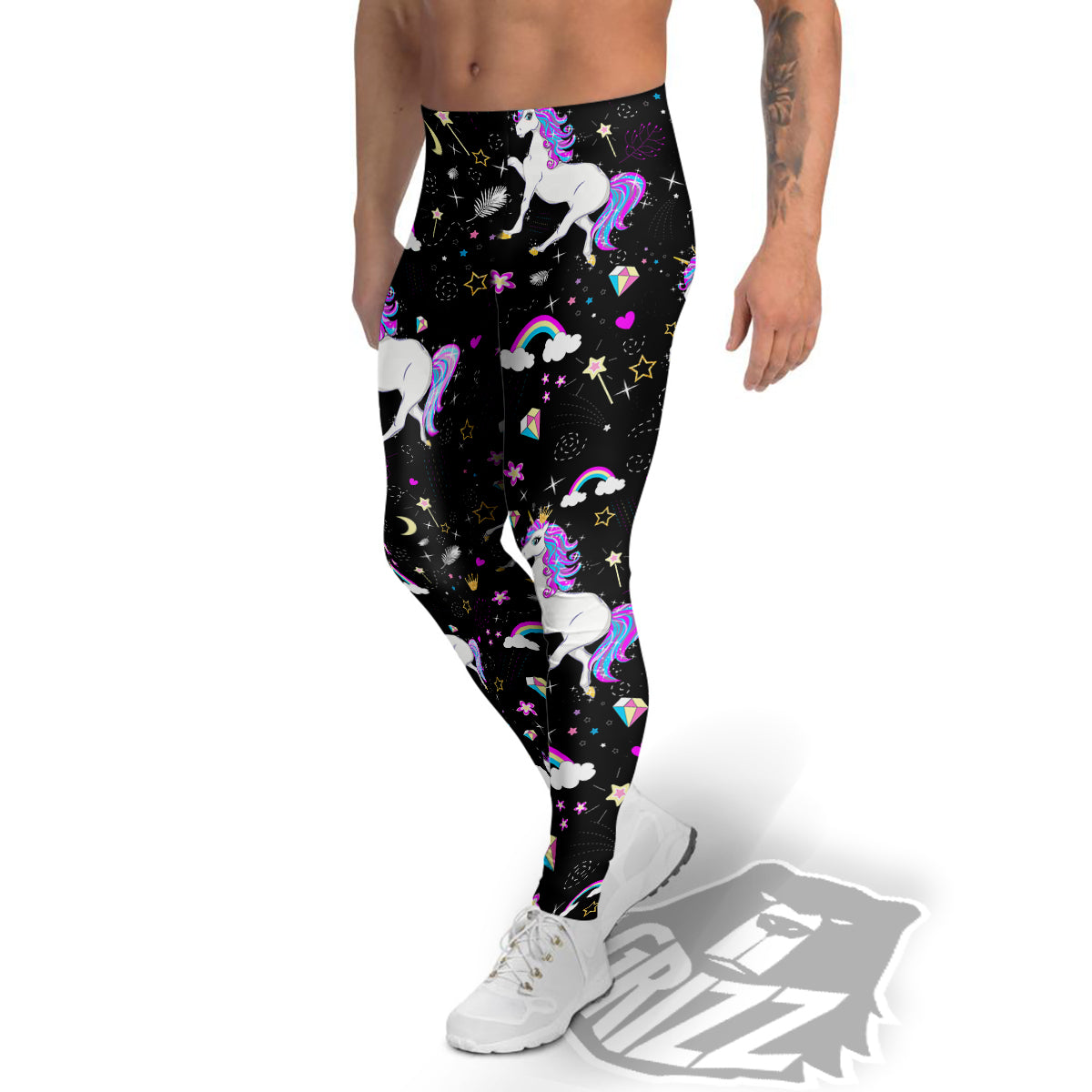 Cartoon Unicorn Dream Print Pattern Men's Leggings-grizzshop