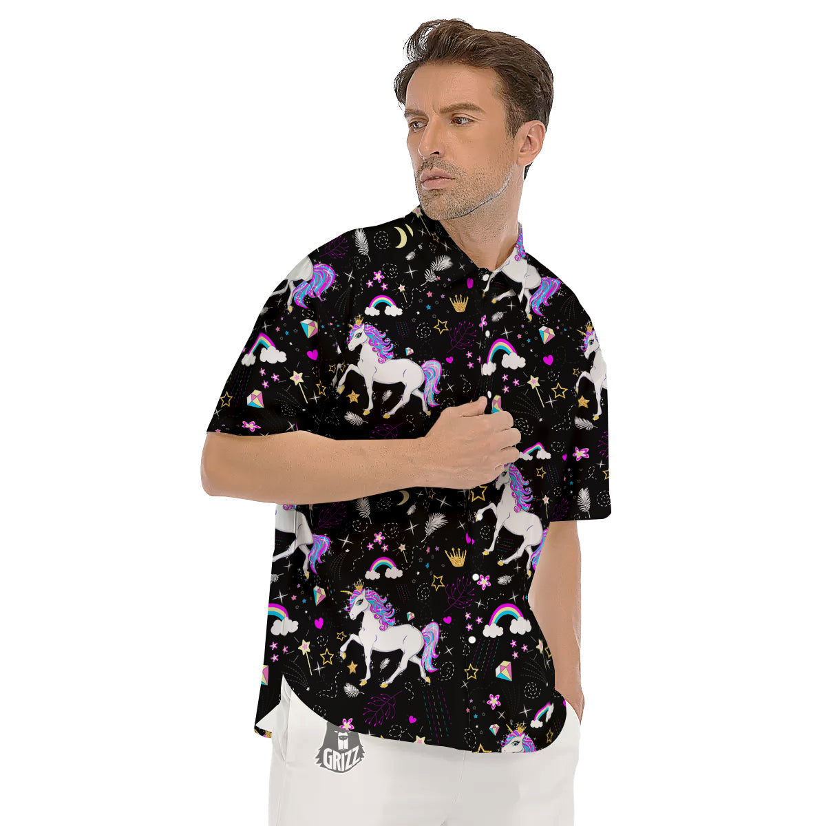 Cartoon Unicorn Dream Print Pattern Men's Short Sleeve Shirts-grizzshop