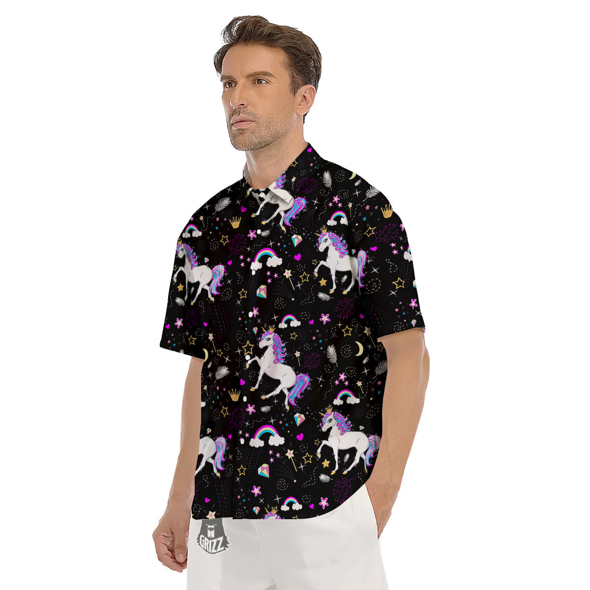 Cartoon Unicorn Dream Print Pattern Men's Short Sleeve Shirts-grizzshop