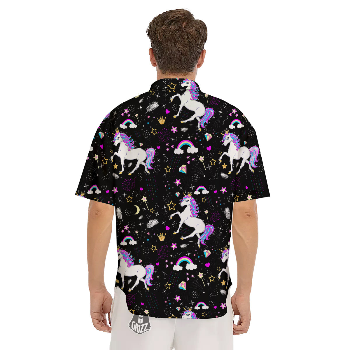 Cartoon Unicorn Dream Print Pattern Men's Short Sleeve Shirts-grizzshop