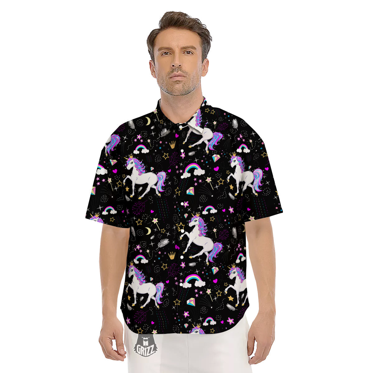 Cartoon Unicorn Dream Print Pattern Men's Short Sleeve Shirts-grizzshop