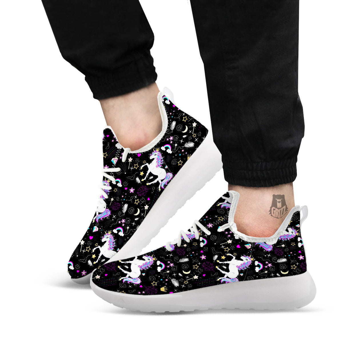 Cartoon Unicorn Dream Print Pattern White Athletic Shoes-grizzshop