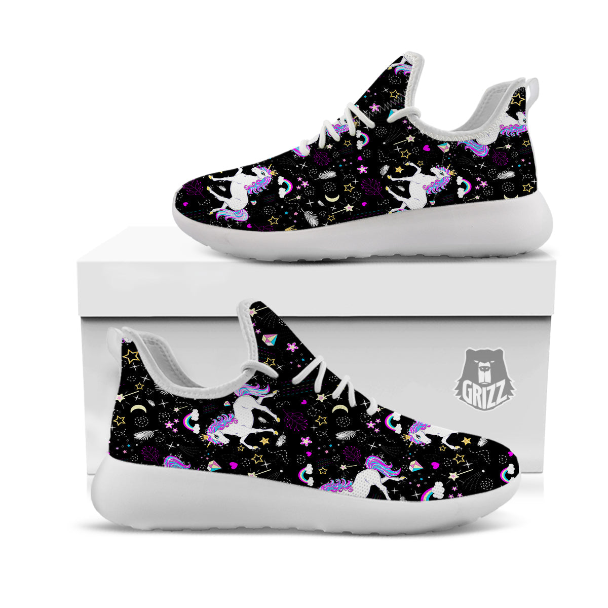 Cartoon Unicorn Dream Print Pattern White Athletic Shoes-grizzshop