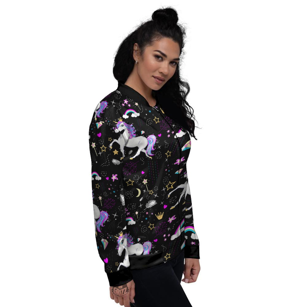 Cartoon Unicorn Dream Print Pattern Women's Bomber Jacket-grizzshop