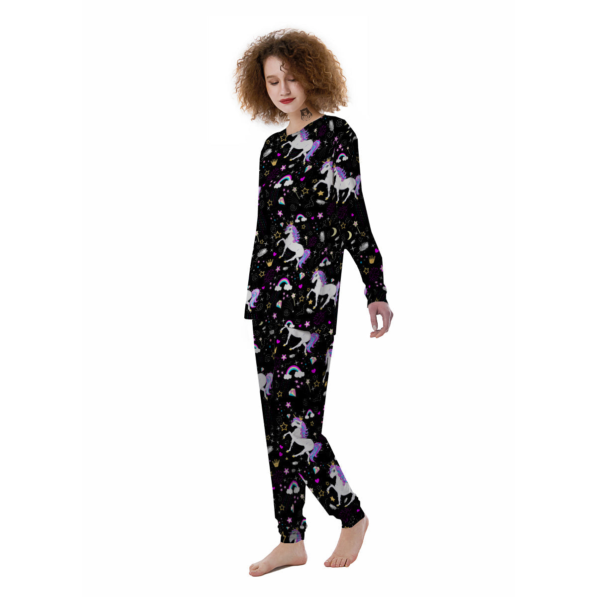 Cartoon Unicorn Dream Print Pattern Women's Pajamas-grizzshop