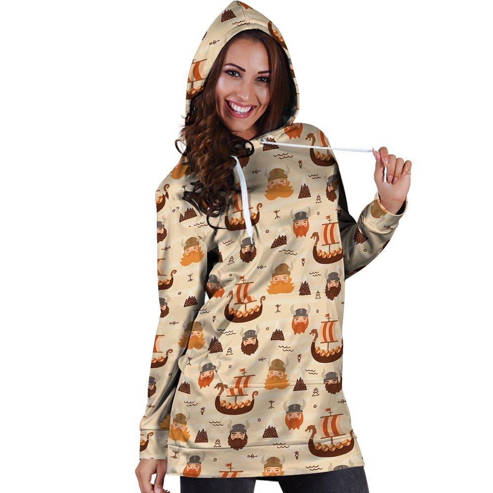 Cartoon Viking Norse Hoodie Dress-grizzshop