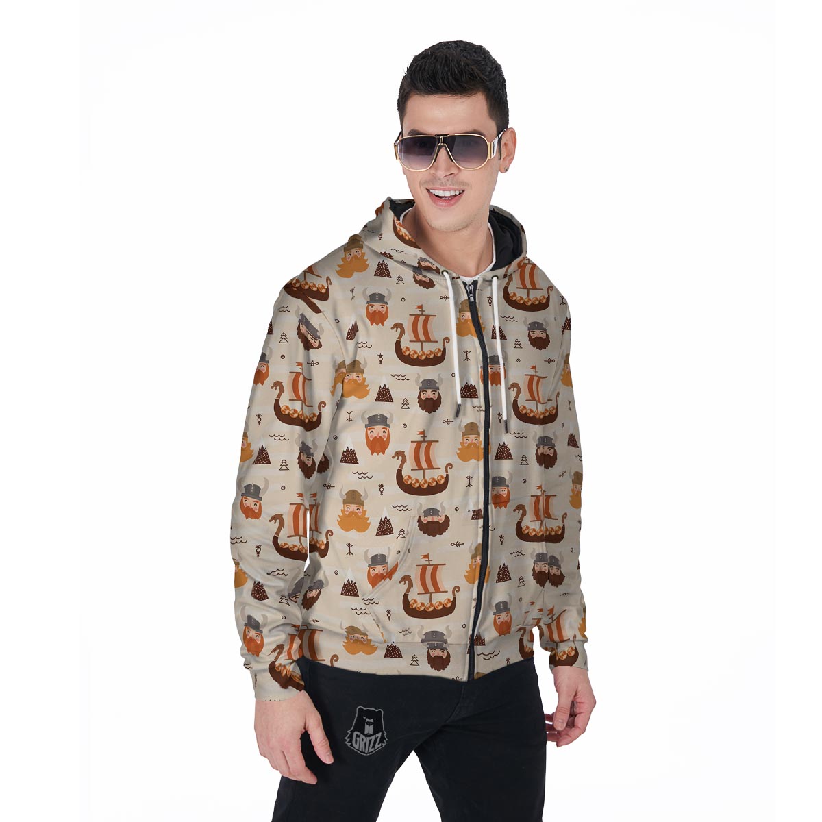 Cartoon Viking Norse Men's Zip Up Hoodie-grizzshop