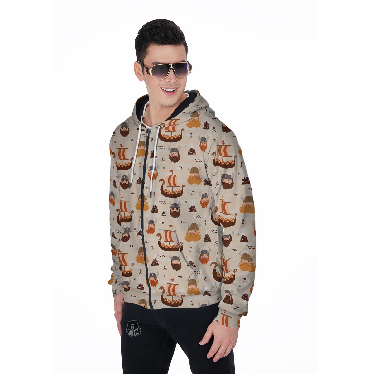 Cartoon Viking Norse Men's Zip Up Hoodie-grizzshop