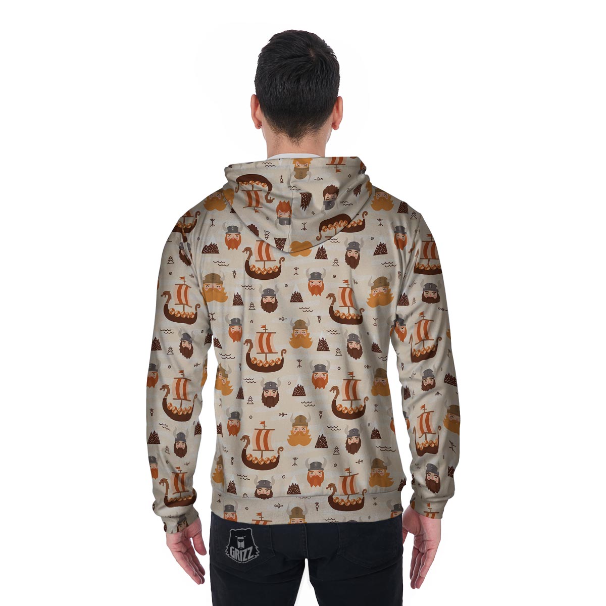 Cartoon Viking Norse Men's Zip Up Hoodie-grizzshop