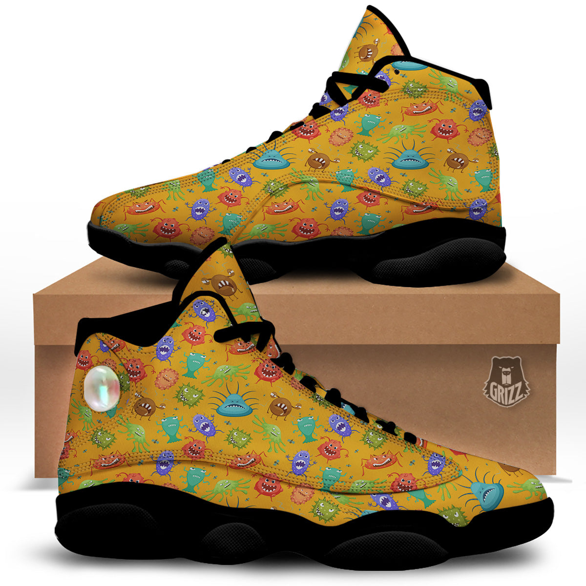 Cartoon Virus Print Pattern Black Basketball Shoes-grizzshop
