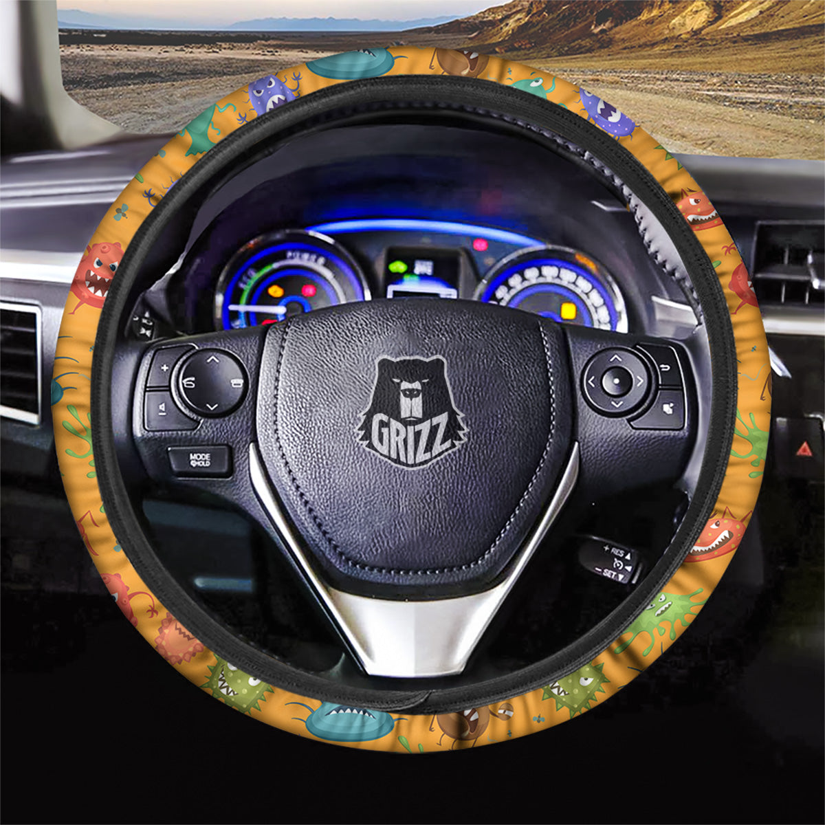 Cartoon Virus Print Pattern Car Steering Wheel Cover-grizzshop