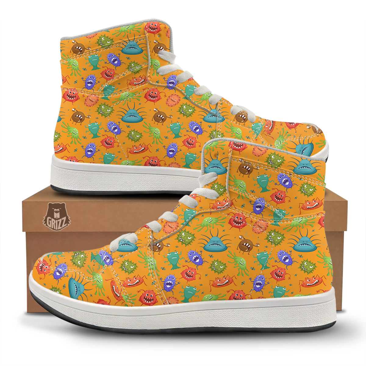 Cartoon Virus Print Pattern High Top Sneakers-grizzshop