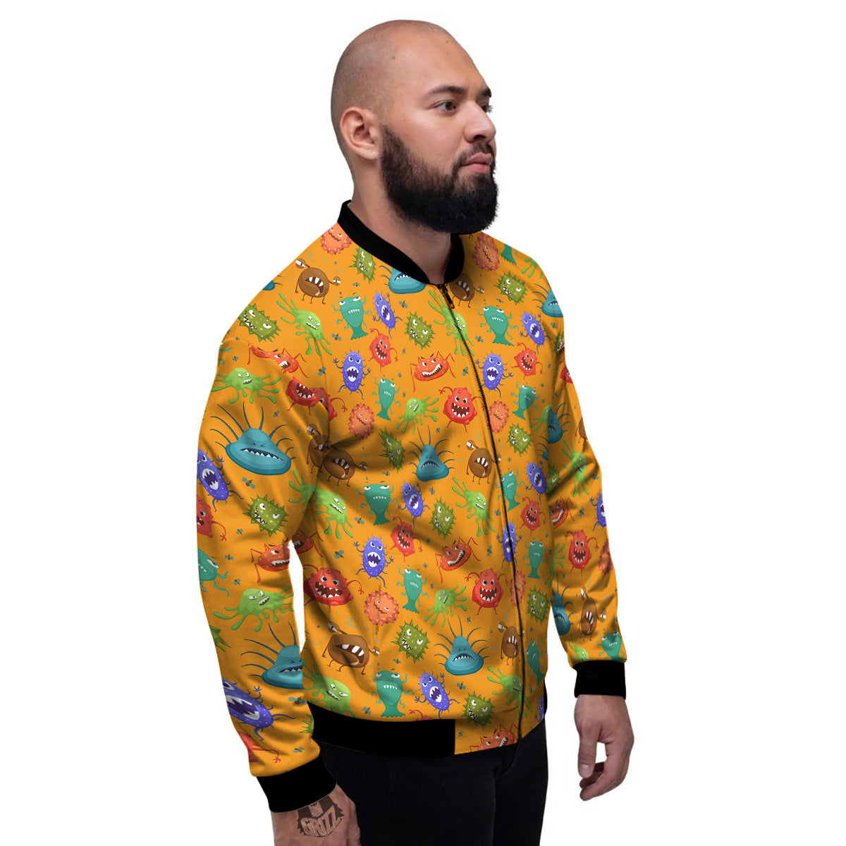 Cartoon Virus Print Pattern Men's Bomber Jacket-grizzshop