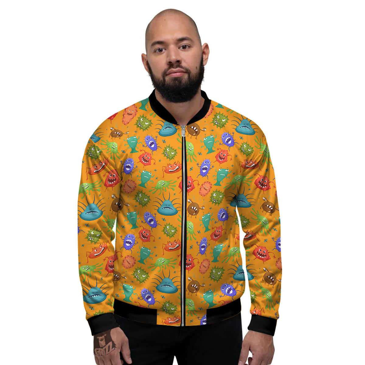 Cartoon Virus Print Pattern Men's Bomber Jacket-grizzshop