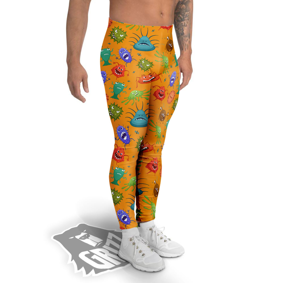 Cartoon Virus Print Pattern Men's Leggings-grizzshop