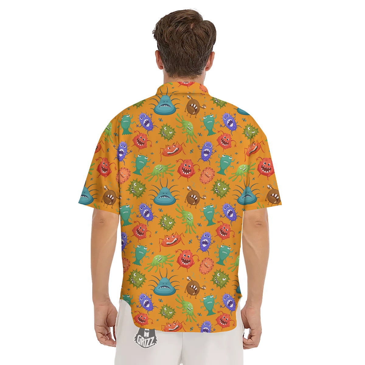 Cartoon Virus Print Pattern Men's Short Sleeve Shirts-grizzshop