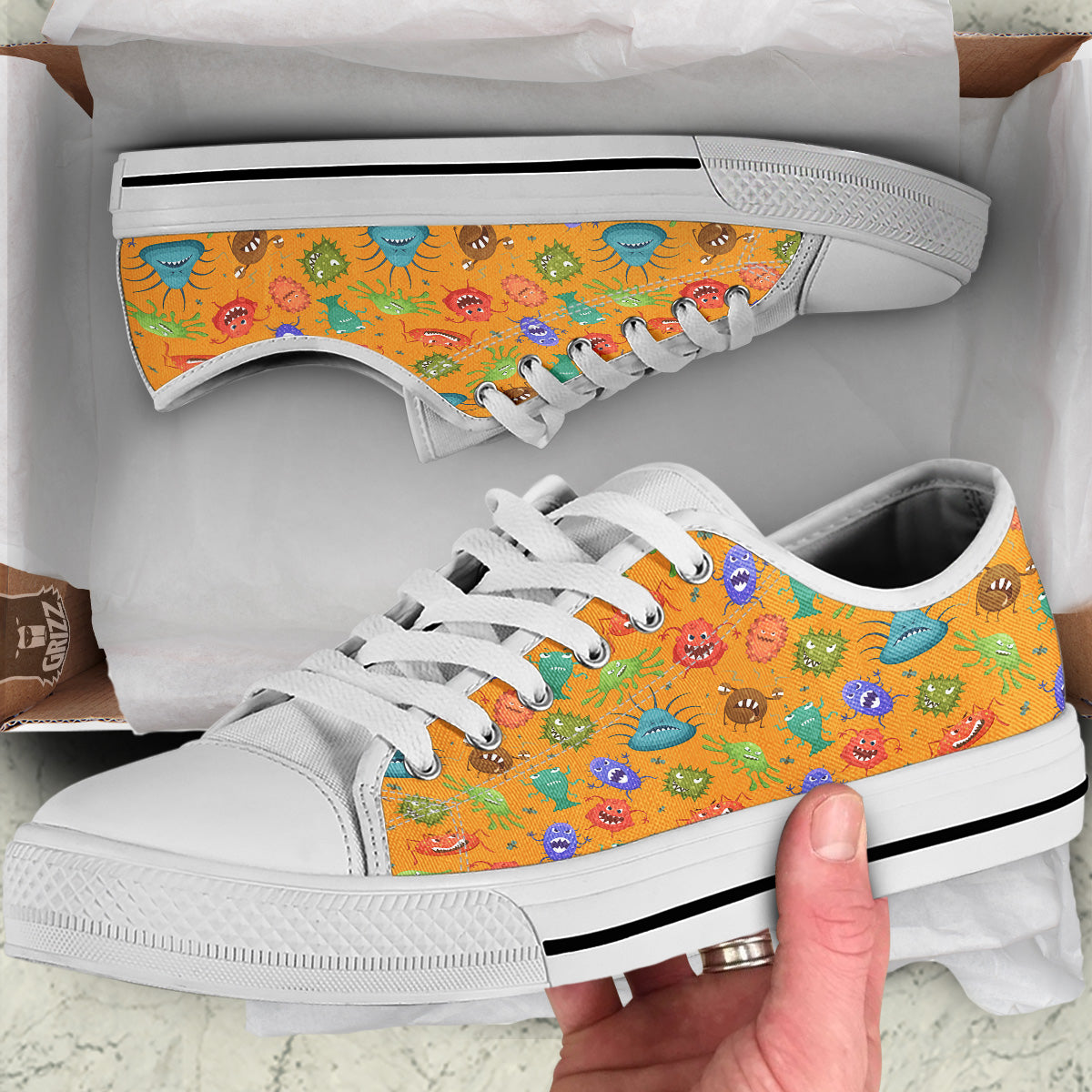 Cartoon Virus Print Pattern White Low Top Shoes-grizzshop