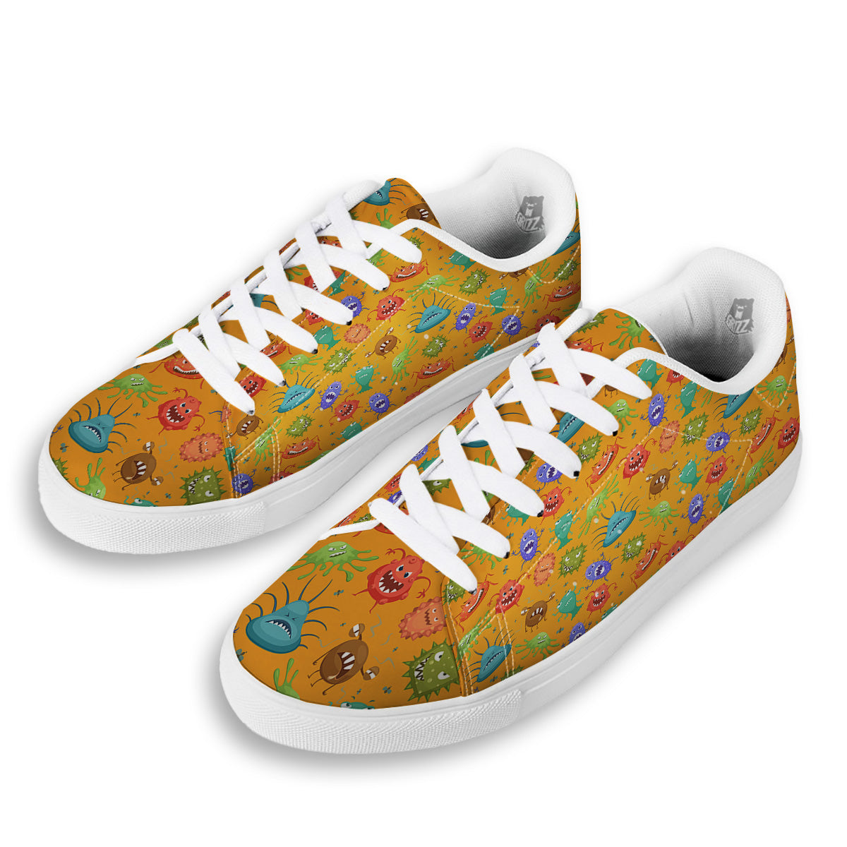 Cartoon Virus Print Pattern White Low Top Sneakers-grizzshop