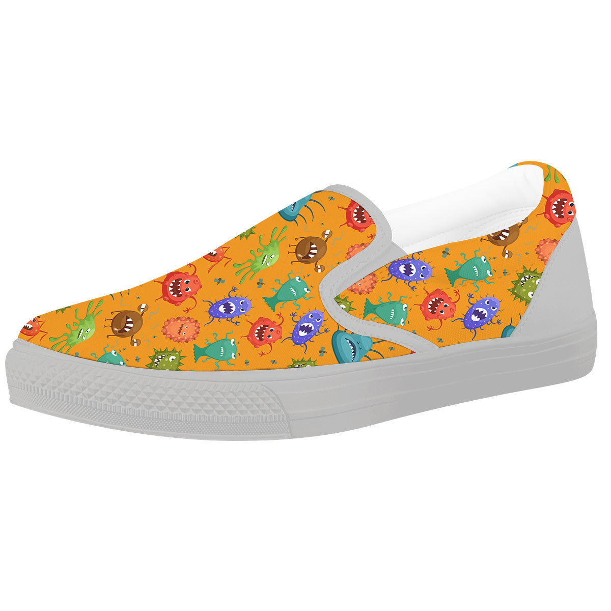 Cartoon Virus Print Pattern White Slip On Shoes-grizzshop