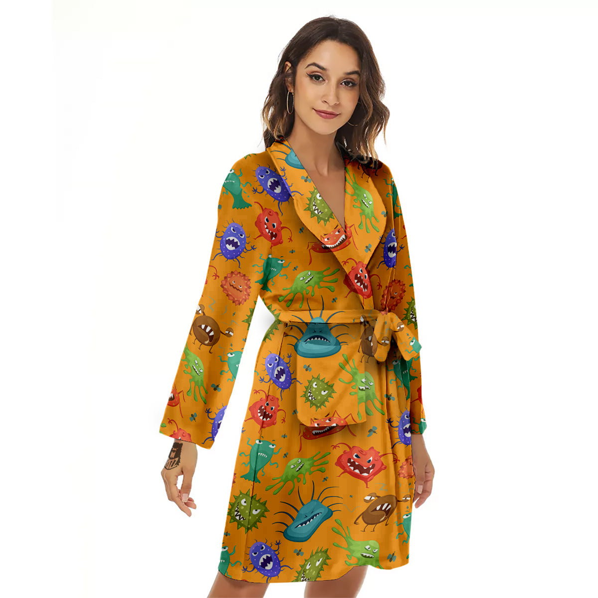 Cartoon Virus Print Pattern Women's Robe-grizzshop