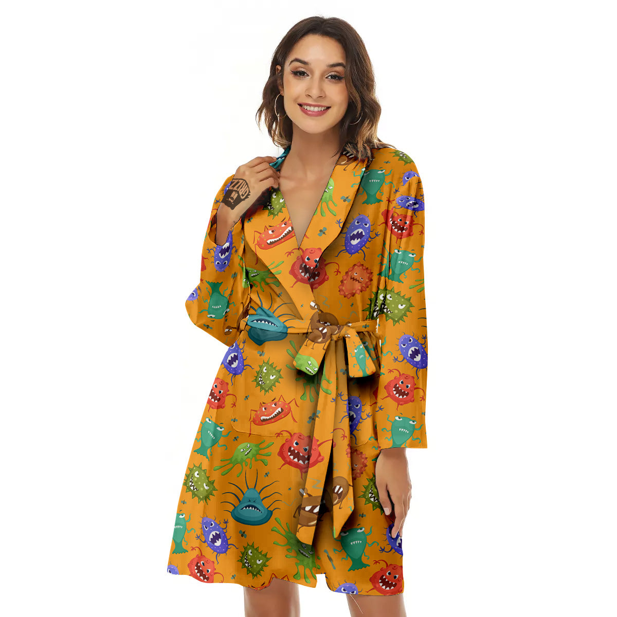 Cartoon Virus Print Pattern Women's Robe-grizzshop