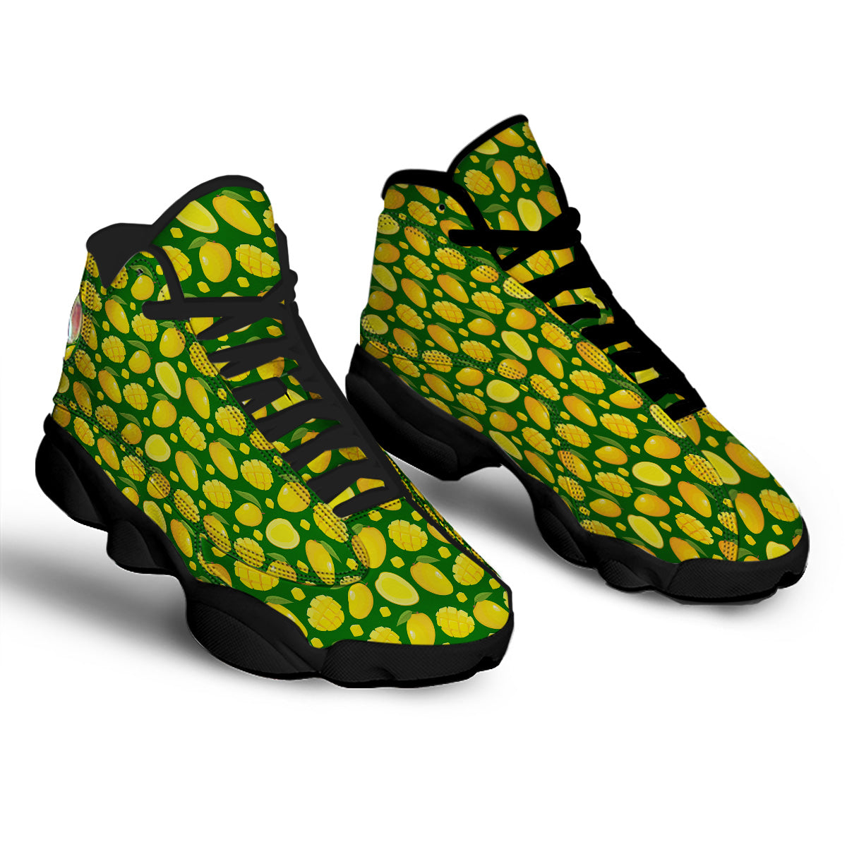 Cartoon Yellow Mango Slice Print Pattern Black Basketball Shoes-grizzshop